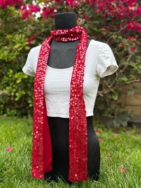 Eileen Fisher 100% Merino Wool Red Sequin Scarf